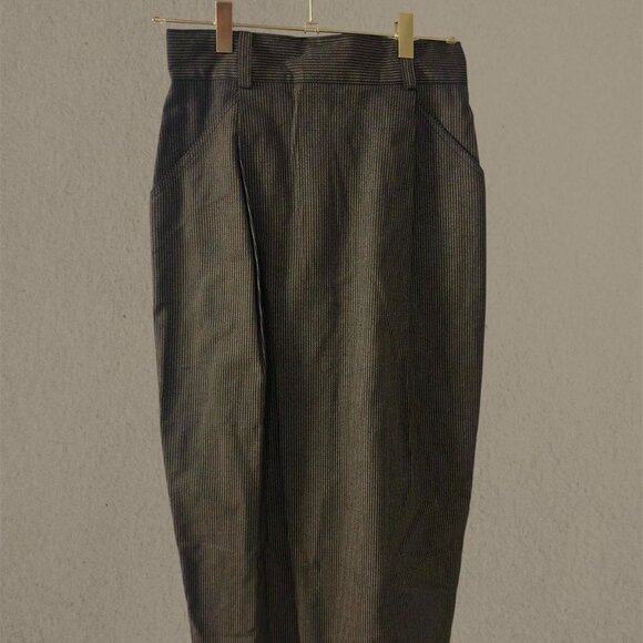 Black and Brown Pinstriped Midi Skirt with Pockets - Picture 1 of 6